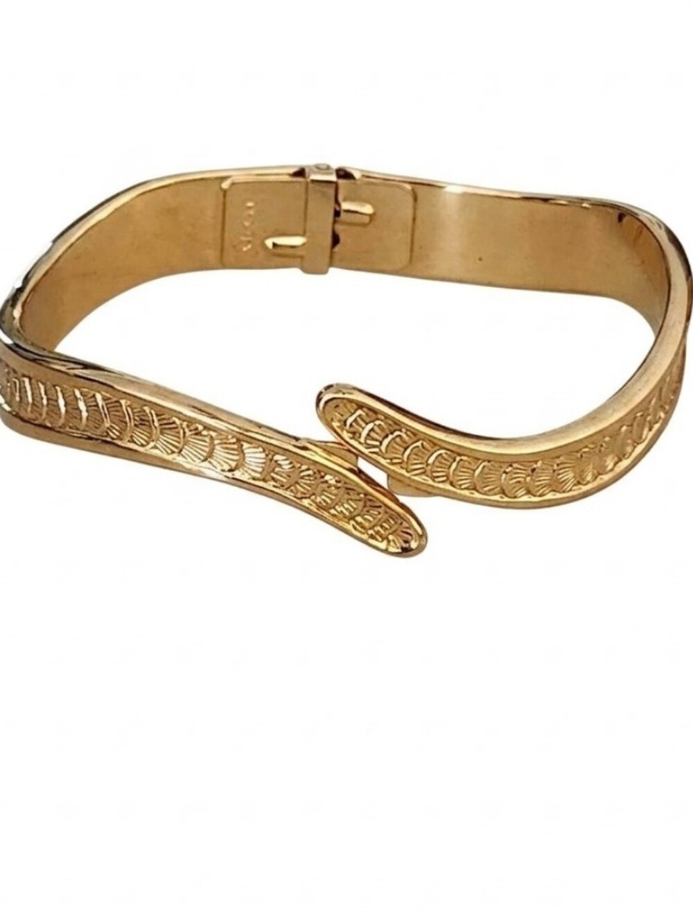 Shell Etched Gold-Tone Sculpted Hinged Bracelet